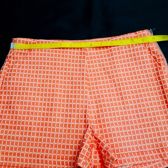 BeBop Pattern Orange White Zipper Shorts. 7 - Picture 9 of 12
